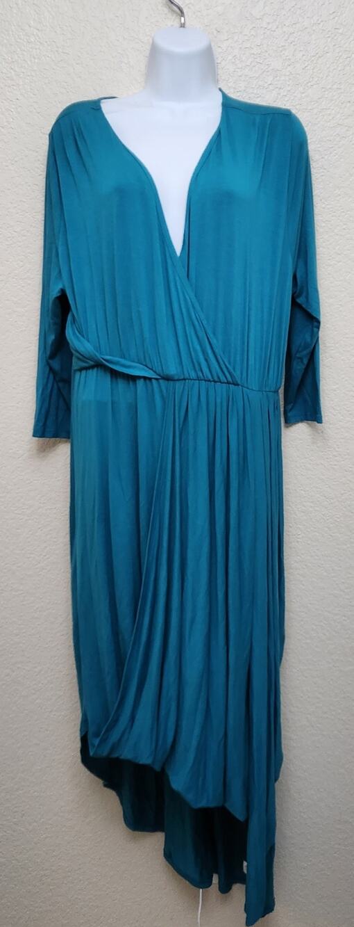 Lane Bryant Blue Teal Crisscross Bodice Draped Front Hi Low Dress 14 16 Flowy